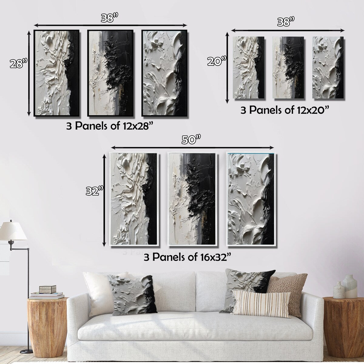 Designart Ensemble de 3 tableaux muraux encadrés abstraits en marbre blanc et noir « Tranquillité débridée III » pour décoration de bureau