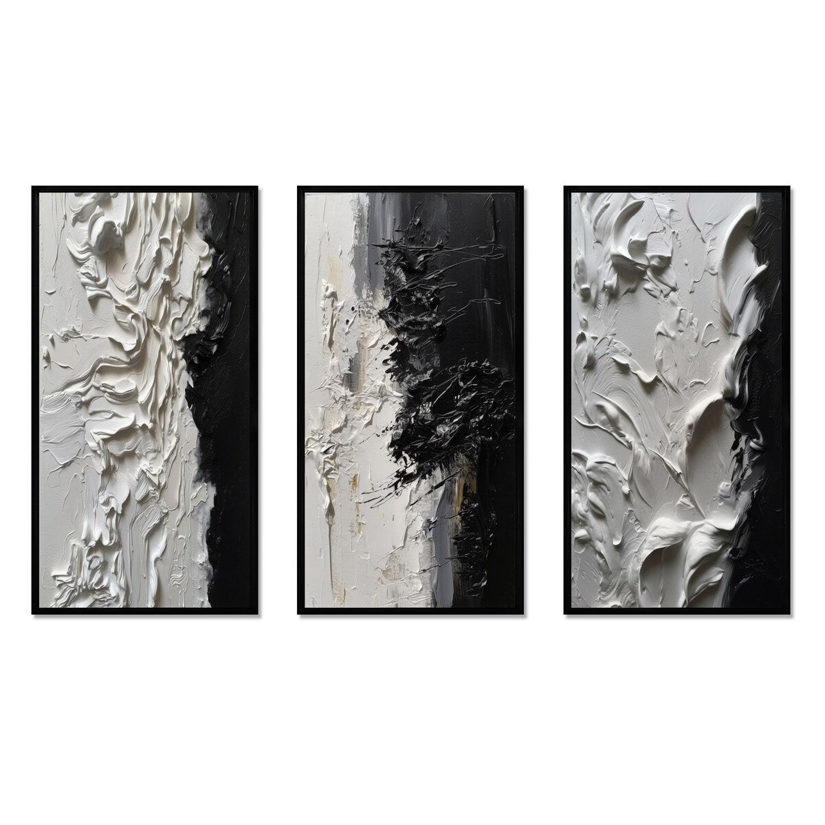 Designart Ensemble de 3 tableaux muraux encadrés abstraits en marbre blanc et noir « Tranquillité débridée III » pour décoration de bureau