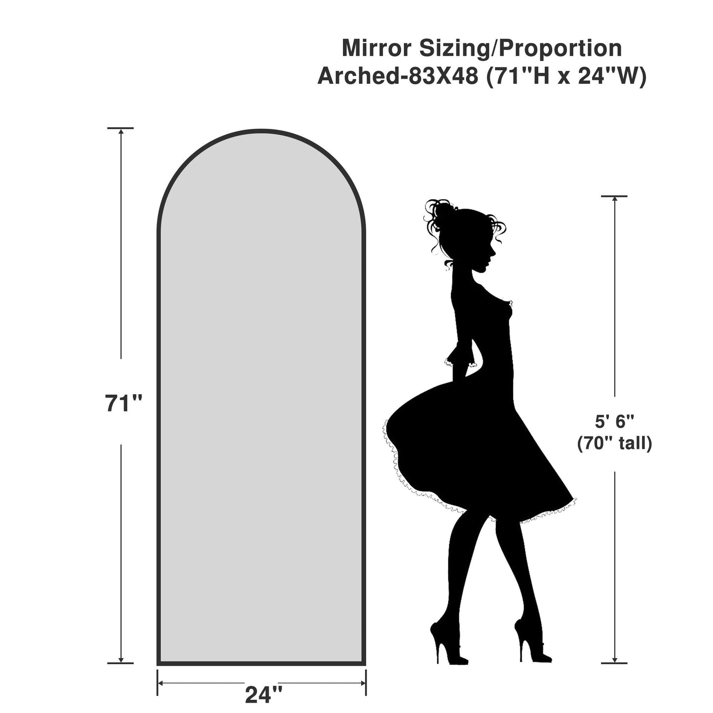 Dovelina Miroir mural à poser, miroir de corps entier, miroir de sol avec arche