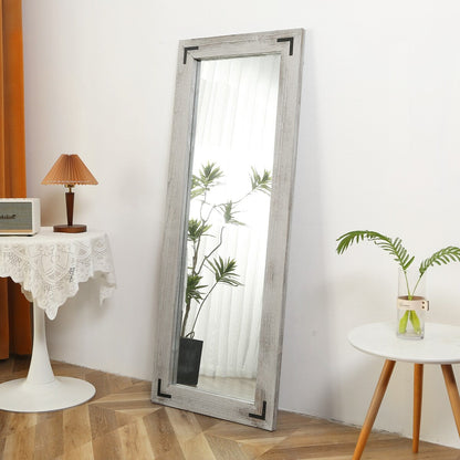 Grand miroir mural en bois à cadre rustique style farmhouse - 65x24