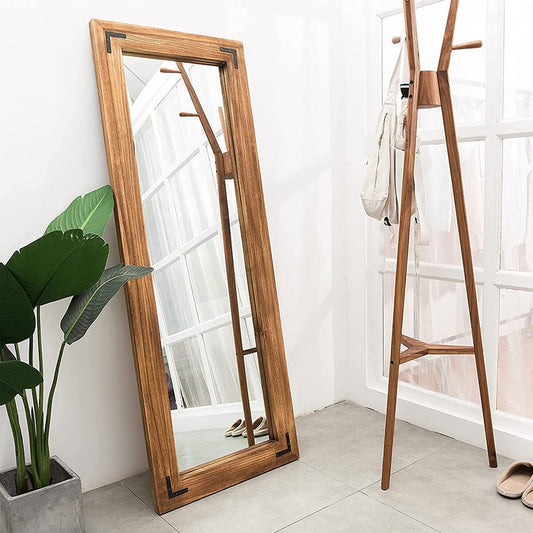 Grand miroir mural en bois à cadre rustique style farmhouse - 65x24