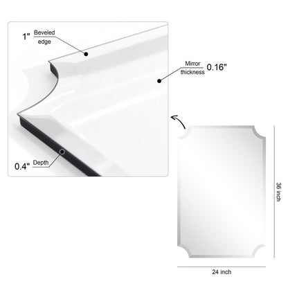Miroir mural rectangulaire sans cadre, à bords évasés et biseautés, pour salle de bain, meuble-lavabo, chambre à coucher, avec un biseau sur le bord - Transparent