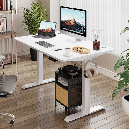 Bureau debout électrique à hauteur réglable Futzca, bureau informatique avec plateau de travail assemblé.