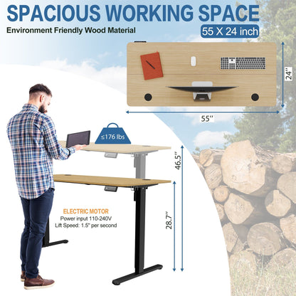 Bureau debout électrique à hauteur réglable Futzca, bureau informatique avec plateau de travail assemblé.