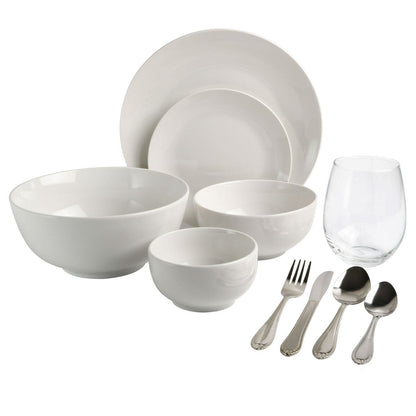 Service de table Gibson Home All U Need, 60 pièces : assiettes, bols, verrerie, fourchettes, cuillères et couteaux (service pour 6 personnes)