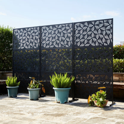 Glitzhome Écran de séparation de pièce, pare-brise à 3 panneaux, motif floral galvanisé, 1,8 m (6 pieds)