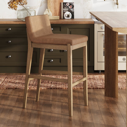 Tabouret de bar moderne Gracie, chaise rembourrée en bouclé et pieds en bois brossé