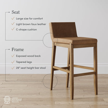 Tabouret de bar moderne Gracie, chaise rembourrée en bouclé et pieds en bois brossé