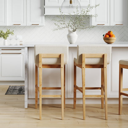 Tabouret de bar moderne Gracie, chaise rembourrée en bouclé et pieds en bois brossé