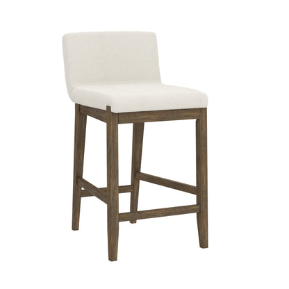 Tabouret de bar moderne Gracie, chaise rembourrée en bouclé et pieds en bois brossé