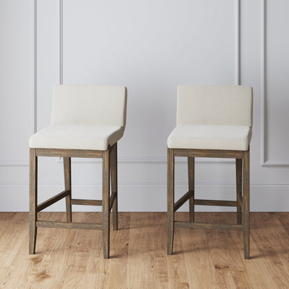 Tabouret de bar moderne Gracie, chaise rembourrée en bouclé et pieds en bois brossé