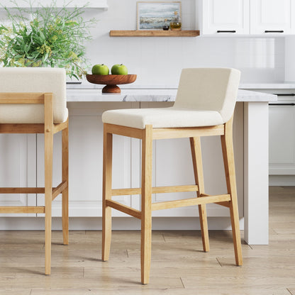 Tabouret de bar moderne Gracie, chaise rembourrée en bouclé et pieds en bois brossé