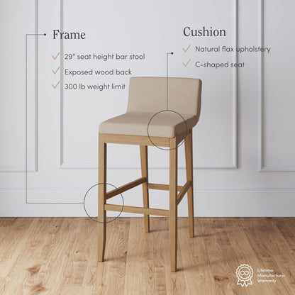 Tabouret de bar moderne Gracie, chaise rembourrée en bouclé et pieds en bois brossé