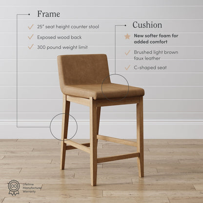 Tabouret de bar moderne Gracie, chaise rembourrée en bouclé et pieds en bois brossé