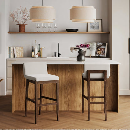 Tabouret de bar moderne Gracie, chaise rembourrée en bouclé et pieds en bois brossé