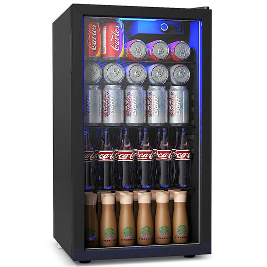 Réfrigérateur à boissons Gymax, capacité de 120 canettes, pour bière, vin, soda et autres boissons, mini modèle.