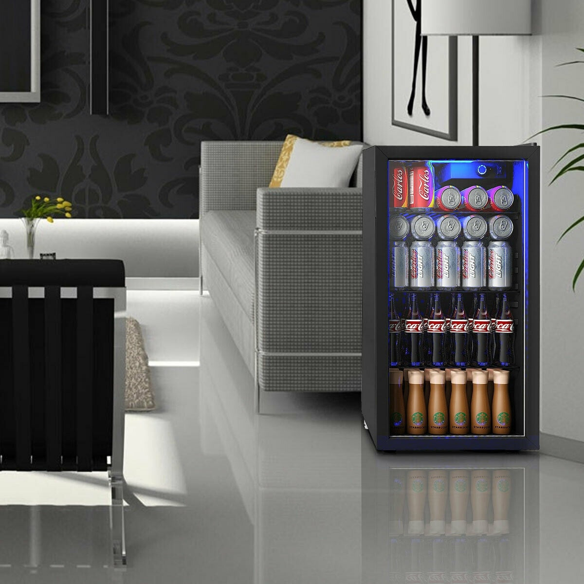 Réfrigérateur à boissons Gymax, capacité de 120 canettes, pour bière, vin, soda et autres boissons, mini modèle.