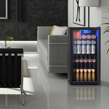 Réfrigérateur à boissons Gymax, capacité de 120 canettes, pour bière, vin, soda et autres boissons, mini modèle.