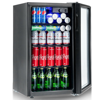 Réfrigérateur à boissons Gymax, capacité de 120 canettes, pour bière, vin, soda et autres boissons, mini modèle.