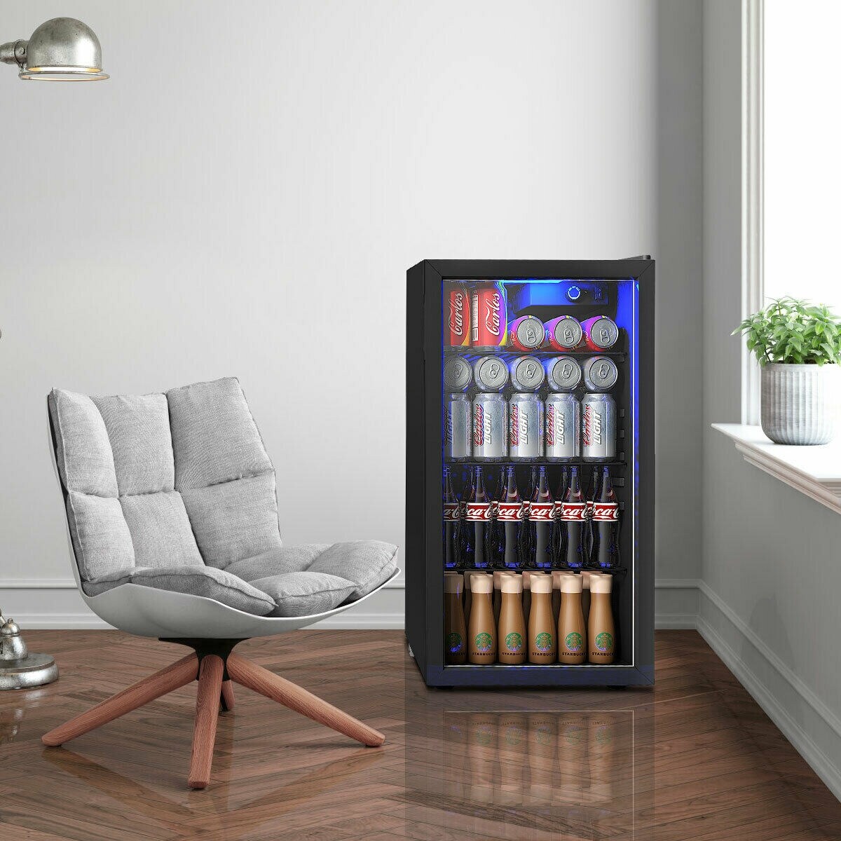 Réfrigérateur à boissons Gymax, capacité de 120 canettes, pour bière, vin, soda et autres boissons, mini modèle.