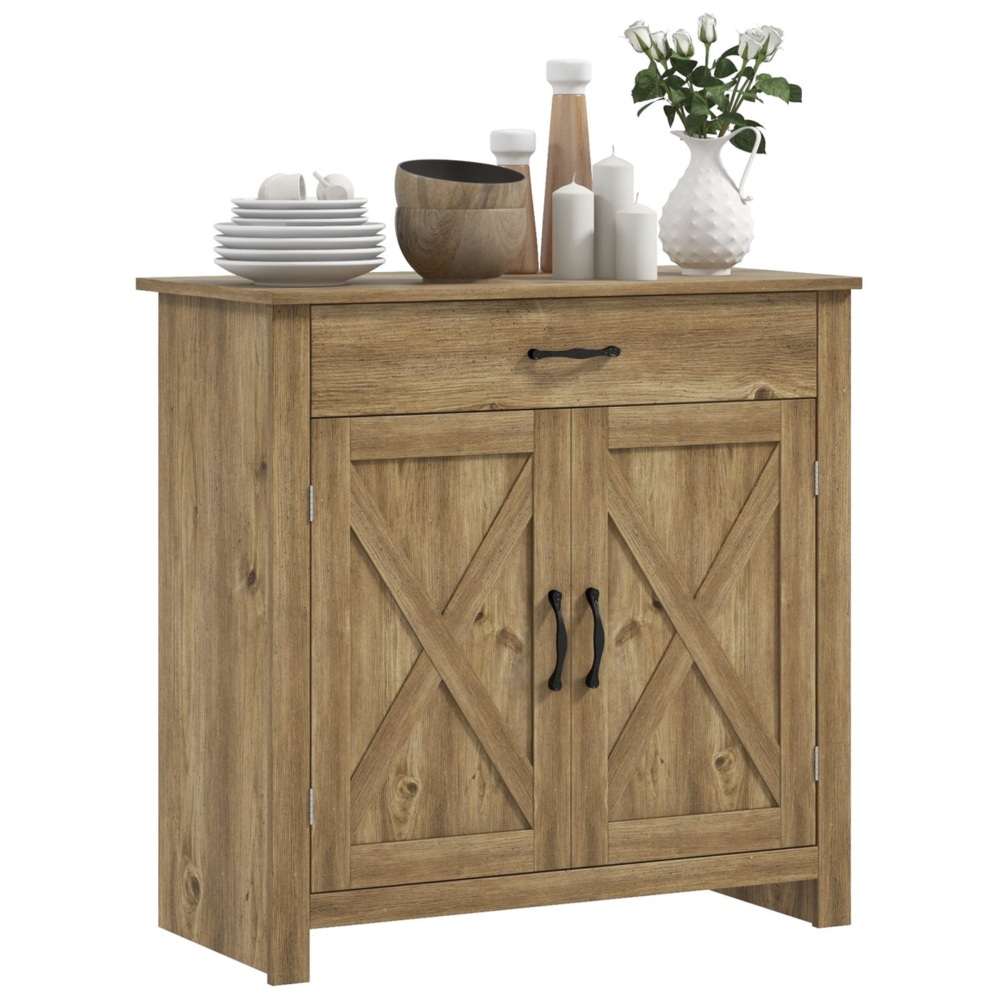 Buffet HOMCOM style porte de grange de ferme, 32 pouces, meuble de rangement, bar à café pour salon ou entrée