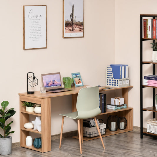 Bureau d'ordinateur moderne en forme de L rotatif avec étagères HomCom