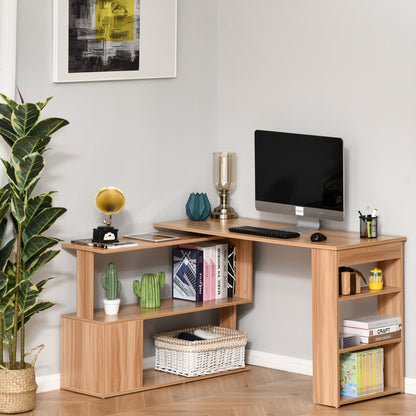 Bureau d'ordinateur moderne en forme de L rotatif avec étagères HomCom