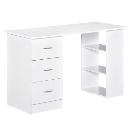 HOMCOM Bureau d'ordinateur moderne pour la maison, bibliothèque combinée, table d'écriture, poste de travail avec 3 tiroirs et étagère de rangement - Blanc