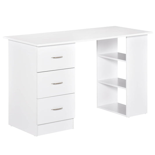 HOMCOM Bureau d'ordinateur moderne pour la maison, bibliothèque combinée, table d'écriture, poste de travail avec 3 tiroirs et étagère de rangement - Blanc