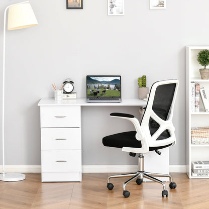 HOMCOM Bureau d'ordinateur moderne pour la maison, bibliothèque combinée, table d'écriture, poste de travail avec 3 tiroirs et étagère de rangement - Blanc
