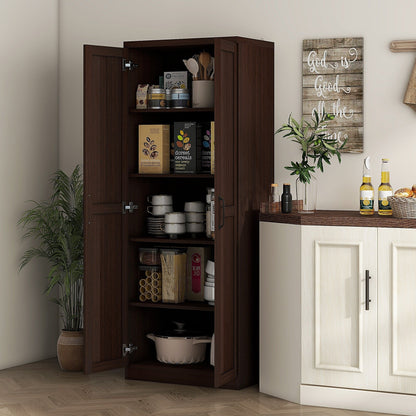HOMCOM Étagère de rangement pour cuisine, armoire de rangement à 2 portes avec 5 niveaux de rangement et 2 étagères réglables pour salle à manger (63 pouces)