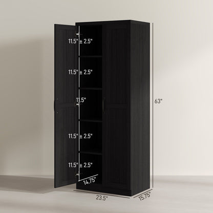 HOMCOM Étagère de rangement pour cuisine, armoire de rangement à 2 portes avec 5 niveaux de rangement et 2 étagères réglables pour salle à manger (63 pouces)