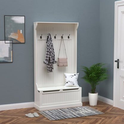 HOMCOM 71 Banc de rangement et porte-manteau 3-en-1 avec 5 crochets doubles en acier et ancrage anti-basculement pour entrée