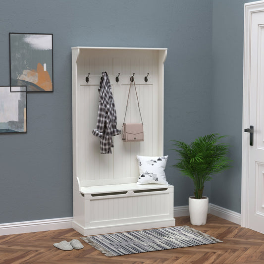 HOMCOM 71 Banc de rangement et porte-manteau 3-en-1 avec 5 crochets doubles en acier et ancrage anti-basculement pour entrée