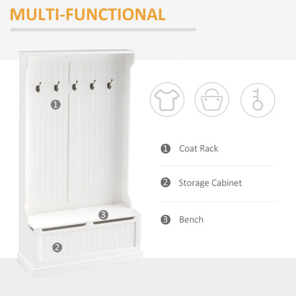 HOMCOM 71 Banc de rangement et porte-manteau 3-en-1 avec 5 crochets doubles en acier et ancrage anti-basculement pour entrée