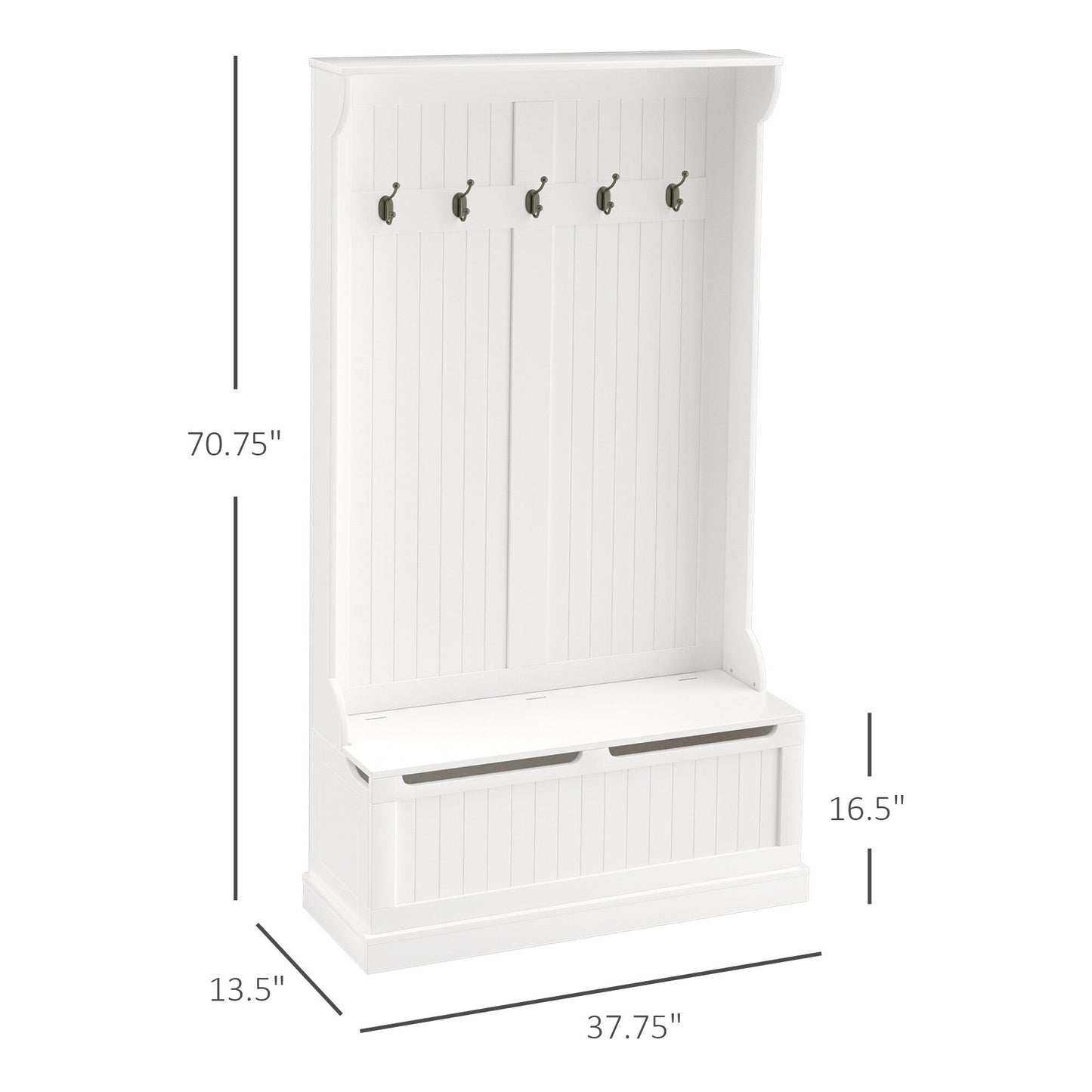 HOMCOM 71 Banc de rangement et porte-manteau 3-en-1 avec 5 crochets doubles en acier et ancrage anti-basculement pour entrée