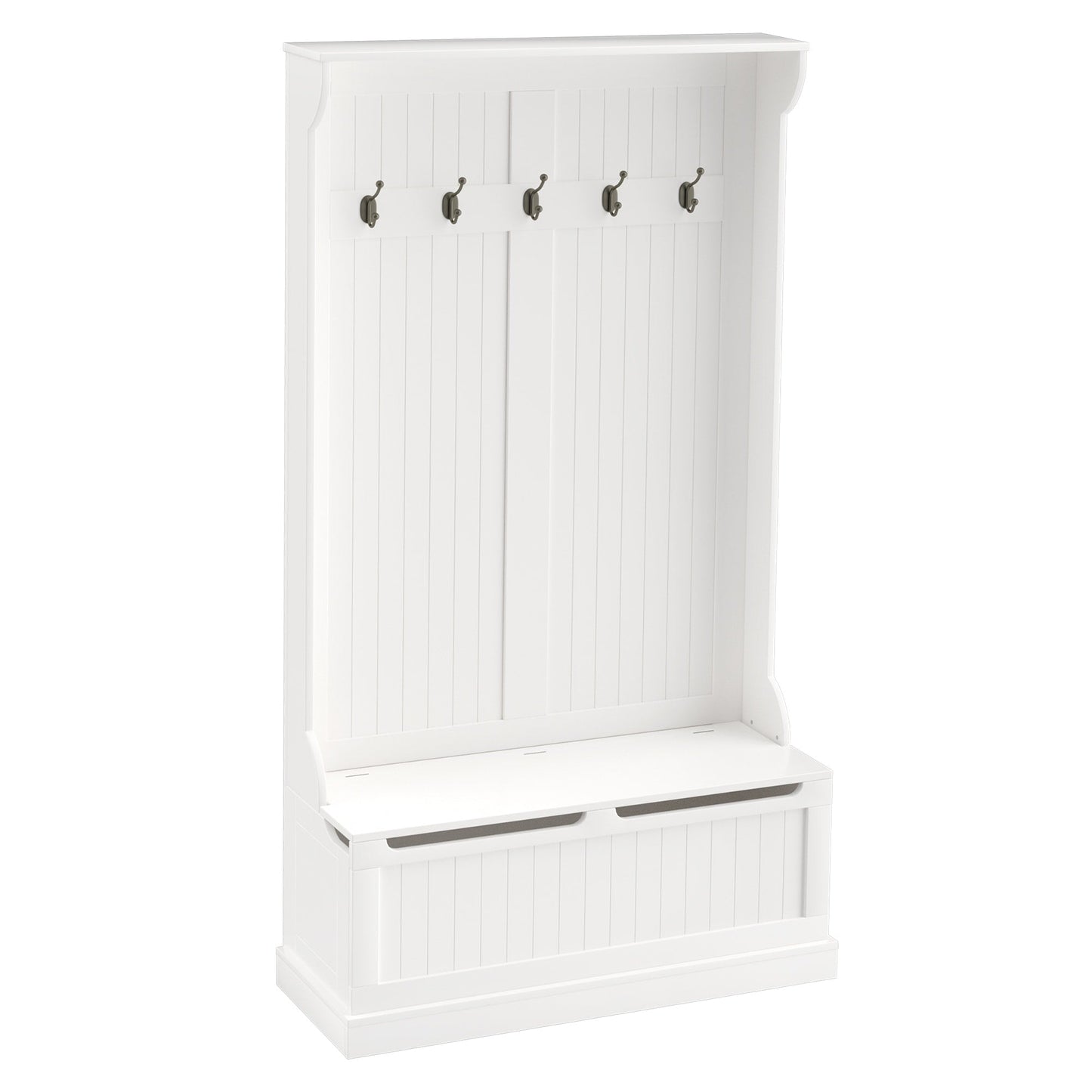 HOMCOM 71 Banc de rangement et porte-manteau 3-en-1 avec 5 crochets doubles en acier et ancrage anti-basculement pour entrée