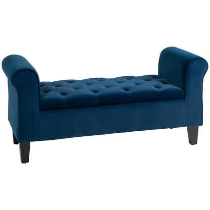 HOMCOM Tabouret Ottoman de Rangement à Boutons Capitonnés, Banc de Lit Tapissé avec Accoudoirs Rouglissés pour Chambre à Coucher, Salon ou Couloir