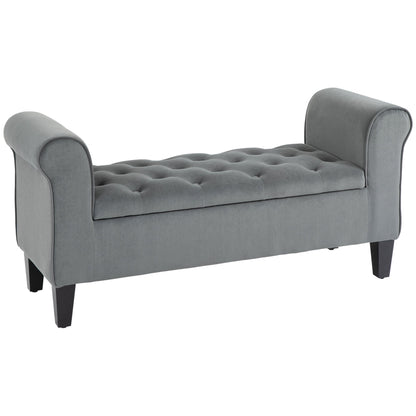 HOMCOM Tabouret Ottoman de Rangement à Boutons Capitonnés, Banc de Lit Tapissé avec Accoudoirs Rouglissés pour Chambre à Coucher, Salon ou Couloir