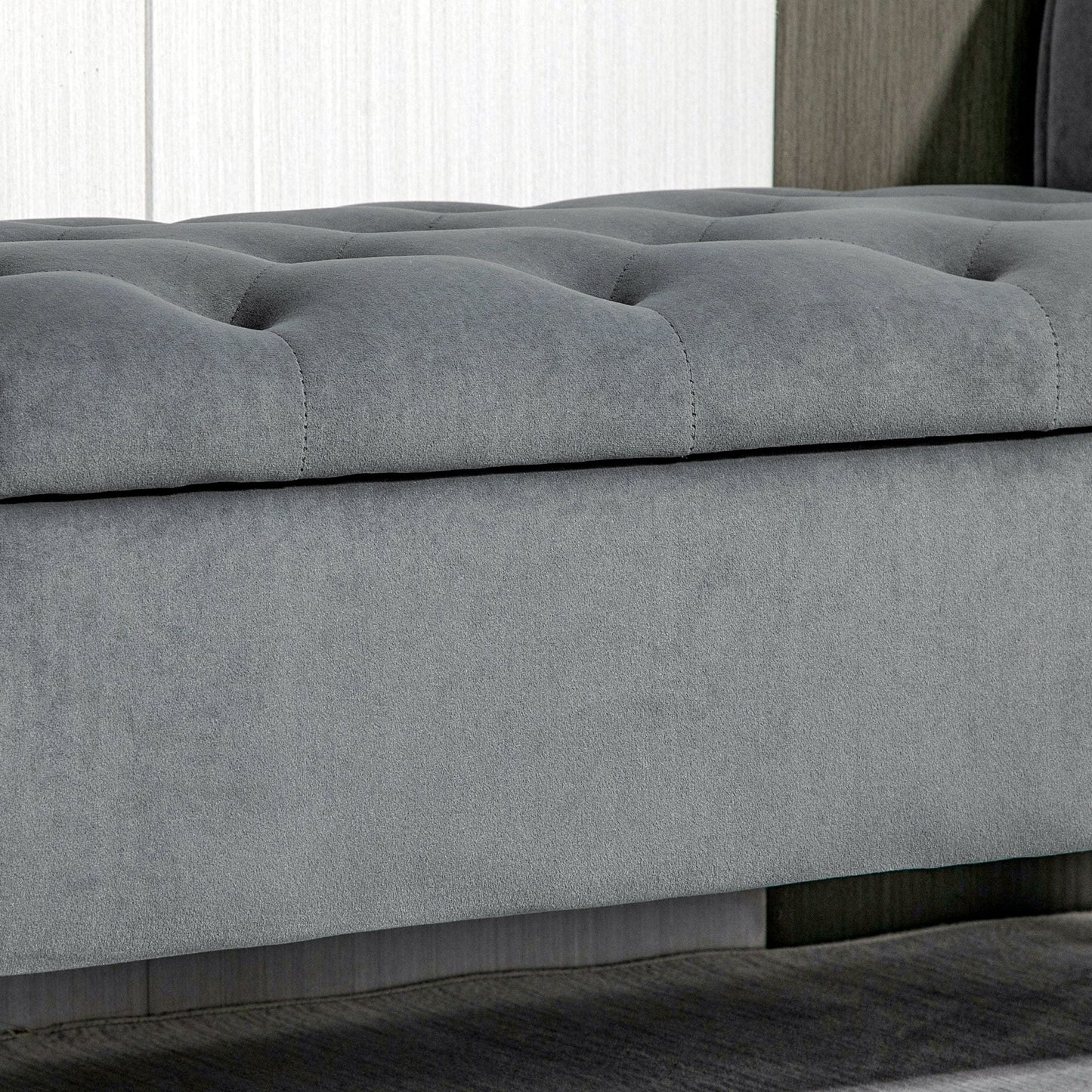 HOMCOM Tabouret Ottoman de Rangement à Boutons Capitonnés, Banc de Lit Tapissé avec Accoudoirs Rouglissés pour Chambre à Coucher, Salon ou Couloir
