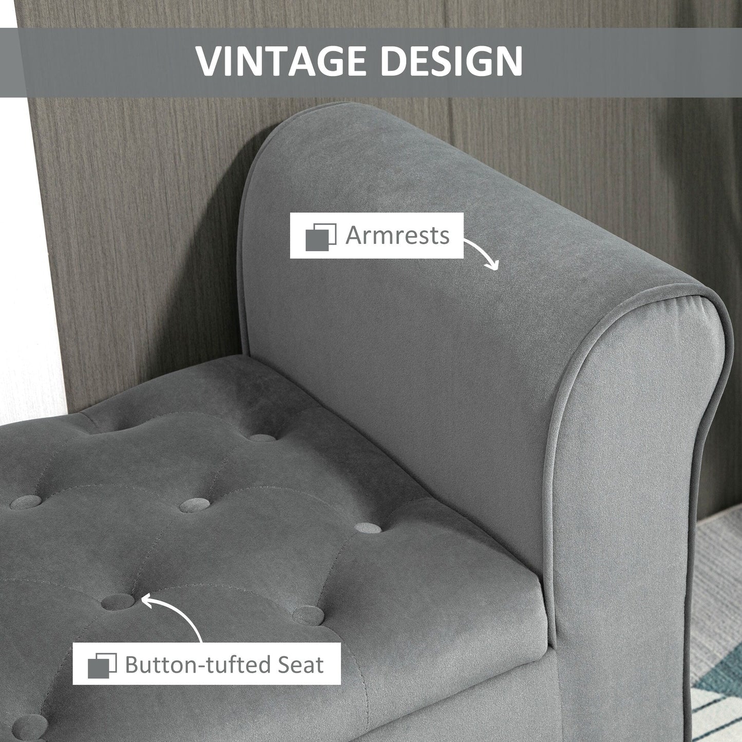 HOMCOM Tabouret Ottoman de Rangement à Boutons Capitonnés, Banc de Lit Tapissé avec Accoudoirs Rouglissés pour Chambre à Coucher, Salon ou Couloir