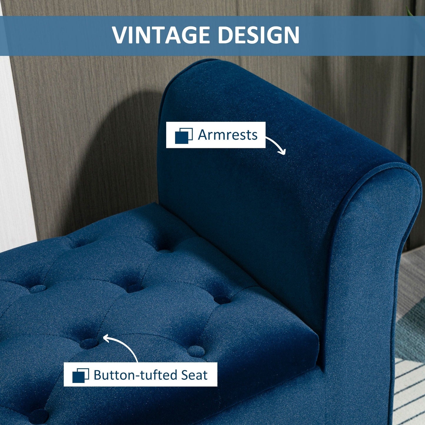 HOMCOM Tabouret Ottoman de Rangement à Boutons Capitonnés, Banc de Lit Tapissé avec Accoudoirs Rouglissés pour Chambre à Coucher, Salon ou Couloir