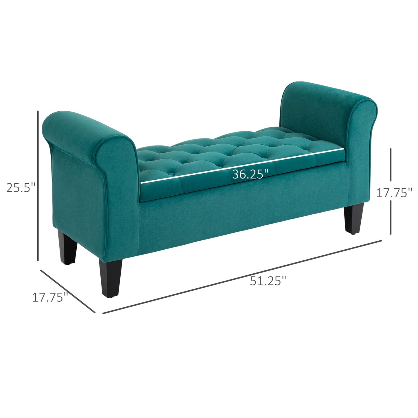 HOMCOM Tabouret Ottoman de Rangement à Boutons Capitonnés, Banc de Lit Tapissé avec Accoudoirs Rouglissés pour Chambre à Coucher, Salon ou Couloir