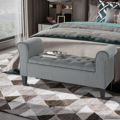 HOMCOM Tabouret Ottoman de Rangement à Boutons Capitonnés, Banc de Lit Tapissé avec Accoudoirs Rouglissés pour Chambre à Coucher, Salon ou Couloir