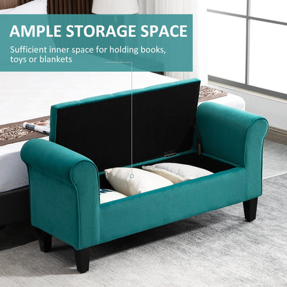 HOMCOM Tabouret Ottoman de Rangement à Boutons Capitonnés, Banc de Lit Tapissé avec Accoudoirs Rouglissés pour Chambre à Coucher, Salon ou Couloir