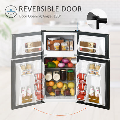 Mini réfrigérateur à double porte avec congélateur HOMCOM, réfrigérateur compact de 3,2 pieds cubes avec étagère réglable et thermostat réglable.