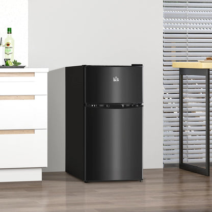 Mini réfrigérateur à double porte avec congélateur HOMCOM, réfrigérateur compact de 3,2 pieds cubes avec étagère réglable et thermostat réglable.