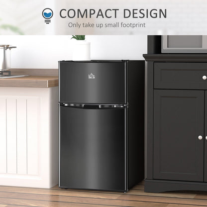 Mini réfrigérateur à double porte avec congélateur HOMCOM, réfrigérateur compact de 3,2 pieds cubes avec étagère réglable et thermostat réglable.
