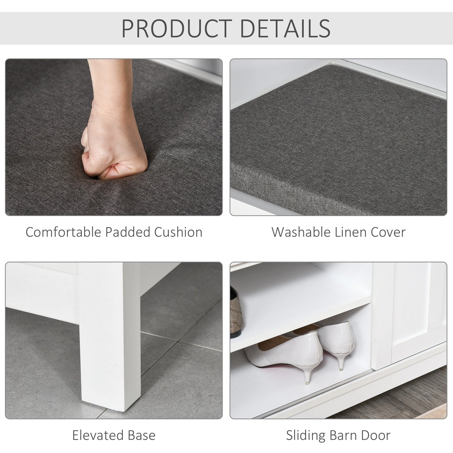 HOMCOM Banc à chaussures d'entrée avec rangement, ottomane, étagères réglables, 6 compartiments et assise rembourrée, blanc/gris
