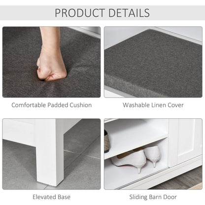 HOMCOM Banc à chaussures d'entrée avec rangement, ottomane, étagères réglables, 6 compartiments et assise rembourrée, blanc/gris